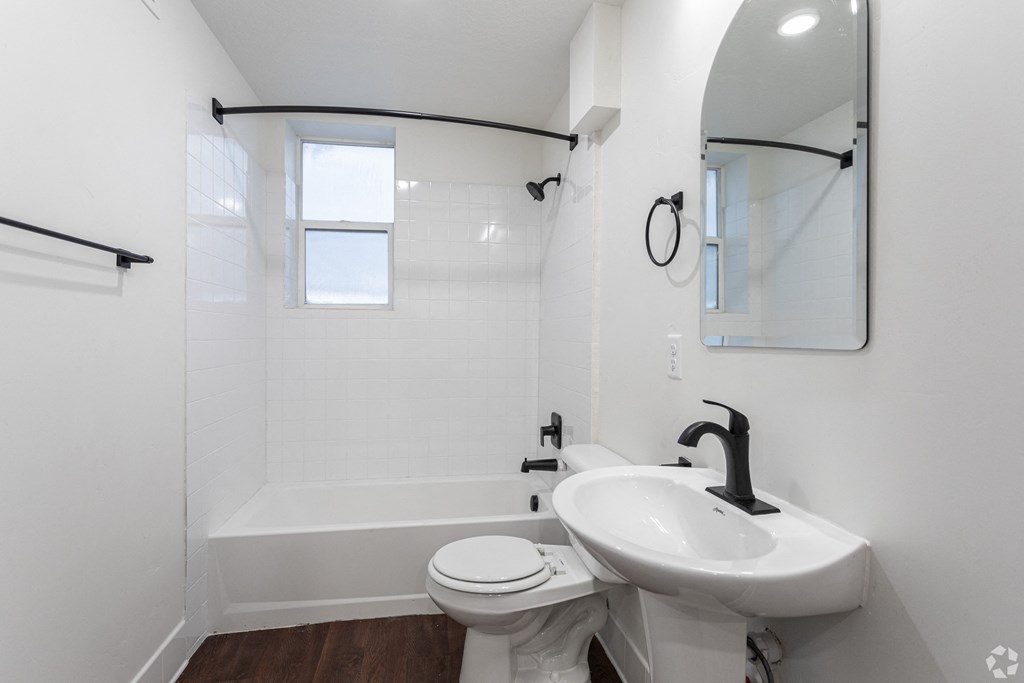 a bathroom with a sink and a toilet and a bath tub