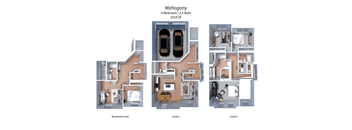 a 3d floor plan of Crestview at Highland townhomes in Highland, UT