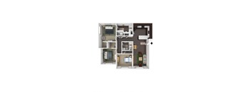 Meadowbrook 3 Bed 2 Bath Apartment 3DF Floor Plan