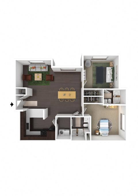 Millcreek 2 Bed 2 Bath Apartment 3DF Floor Plan
