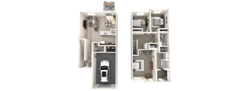 Alpine Townhomes | Olympus - 3 Bed 2.5 Bath | 3D Floor Plan