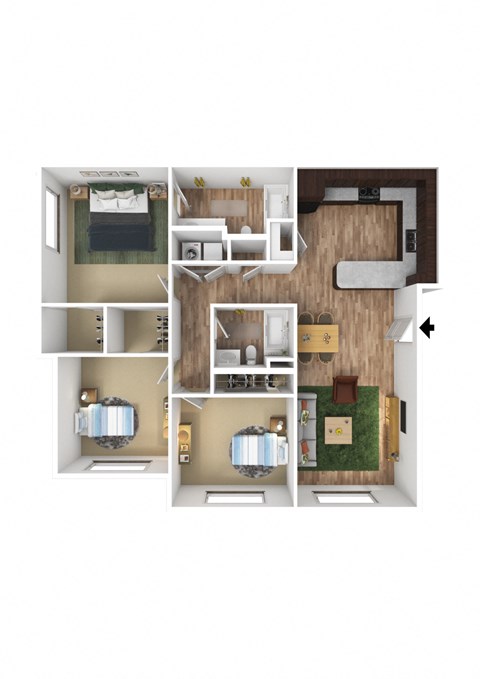 Palladium 3 Bed 2 Bath 3DF Floor Plan