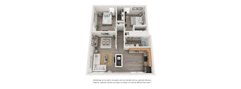 A floor plan of a house with a kitchen, living room, dining room, and bedrooms.