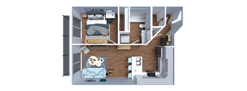 a rendering of a 3d floor plan of a bedroom