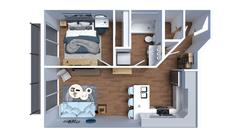 a rendering of a 3d floor plan of a bedroom