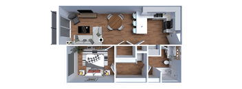 a 3d floor plan of a house with a bedroom and a living room