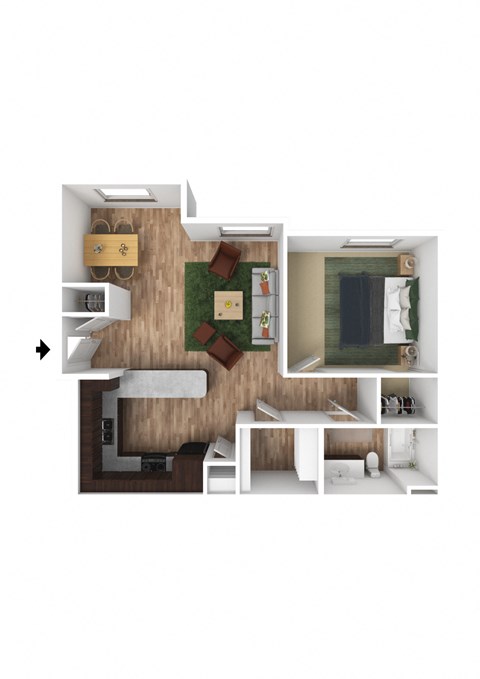 Platinum 1 Bed 1 Bath 3DF Floor Plan