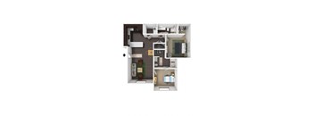 Red Butte 2 Bed 2 Bath Apartment 3DF Floor Plan