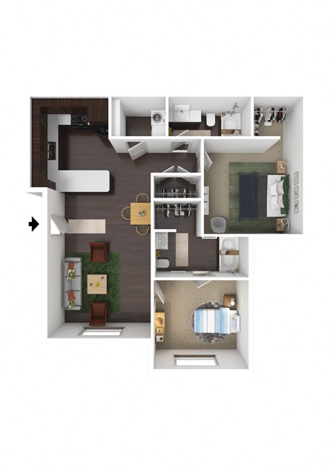 Red Butte 2 Bed 2 Bath Apartment 3DF Floor Plan