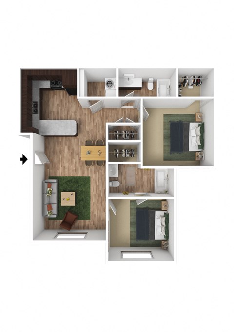 Selenium 2 Bed 2 Bath 3DF Floor Plan