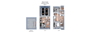 a 3d floor plan of Crestview at Highland townhomes in Highland, UT