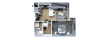 a 3d floor plan of a house with a bedroom and a living room