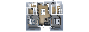 a 3d floor plan of a house with a bedroom and a living room