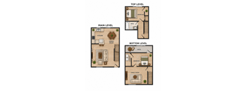 A diagram shows the layout of a house with a top level, main level, and bottom level.