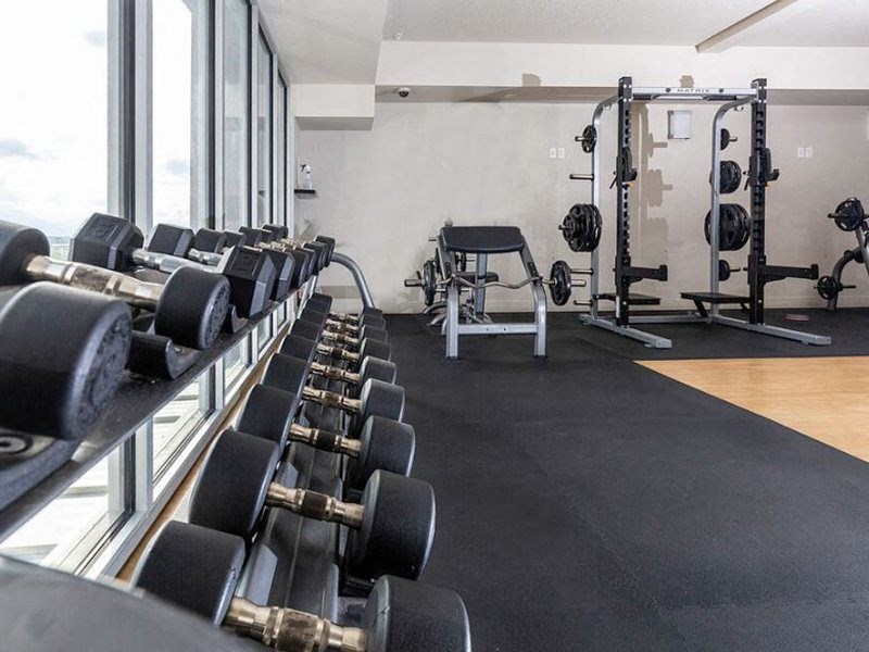 photo of the gym with dumbbells at The Lotus Apartments for rent in Downtown Salt Lake City, Utah
