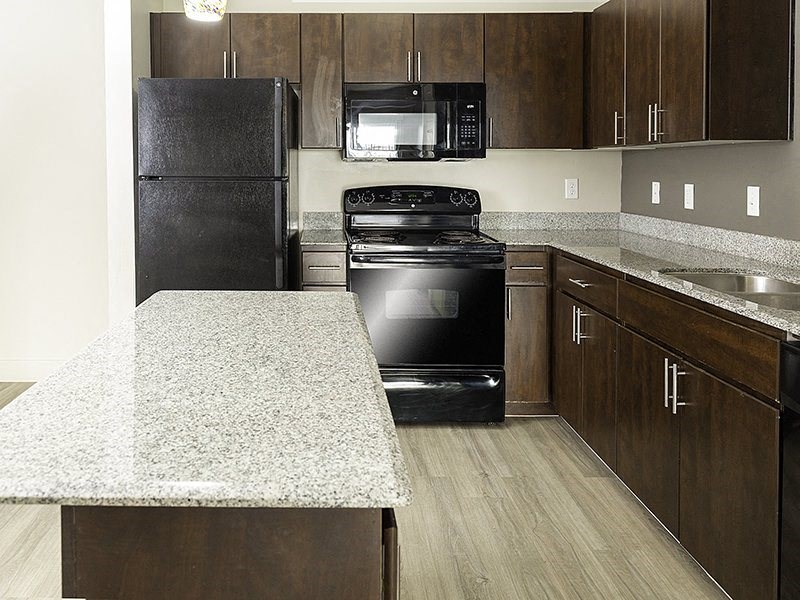 a kitchen and counter from The Lotus Apartments in Downtown Salt Lake City, Utah