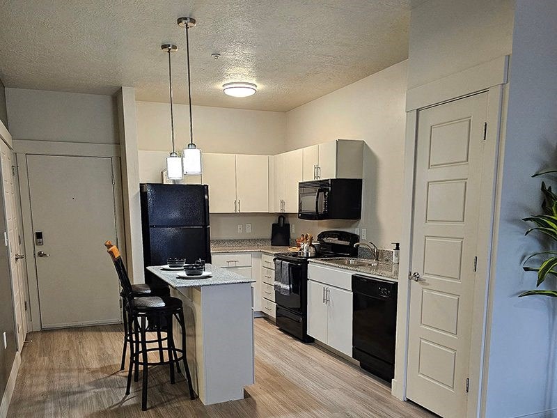 kitchen and bar stools from The Lotus Apartments in Downtown Salt Lake City, Utah