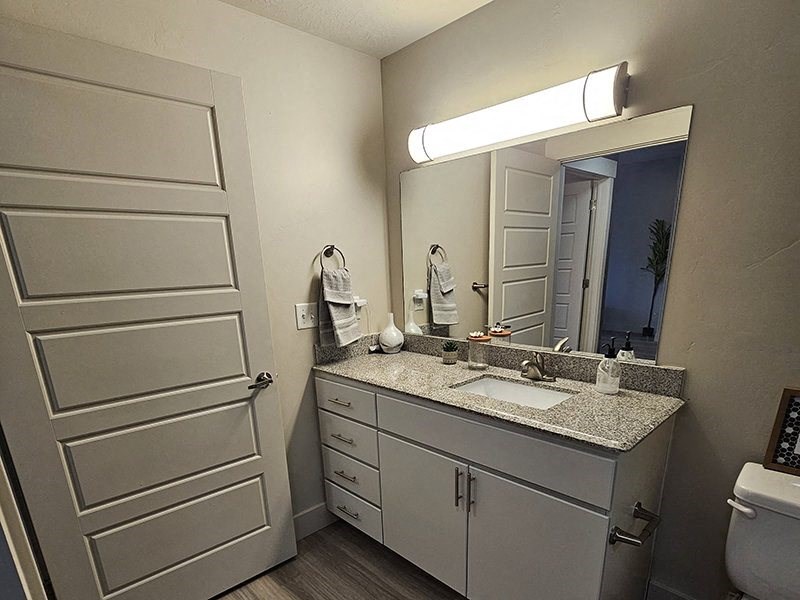 interior photo of bathroom with mirror from The Lotus Apartments in Downtown Salt Lake City, Utah