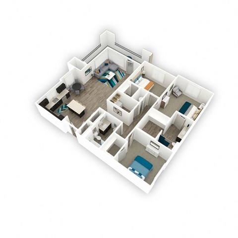 Affinity 56  apartments in West Jordan, UT | Tranquility 3 Bed 2 Bath Apartment | 3D Floor Plan