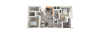 Clearfield Plaza Apartments | 2 Bed 2 Bath Apartment | 3D Floor Plan