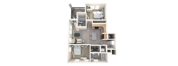 Clearfield Plaza Apartments | 2 Bed 2 Bath Apartment | 3D Floor Plan