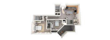 Clearfield Plaza Apartments | 2 Bed 2 Bath Apartment | 3D Floor Plan