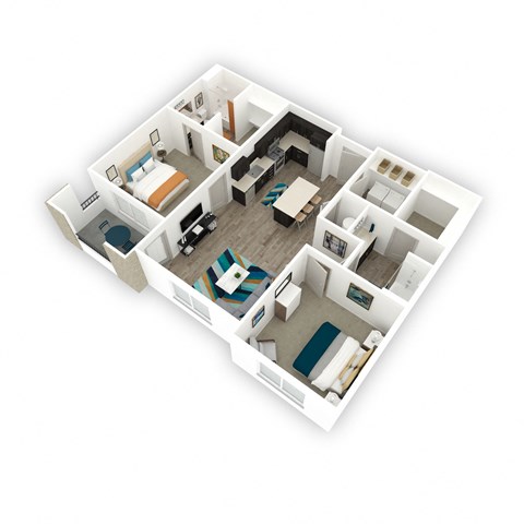 Affinity 56  apartments in West Jordan, UT| Unity 2 Bed 2 Bath Apartment | 3D Floor Plan