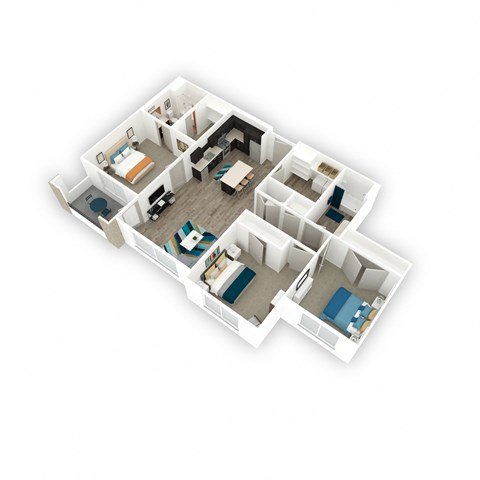 Affinity 56  apartments in West Jordan, UT | Vitality 3 Bed 2 Bath Apartment | 3D Floor Plan
