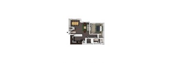 Willow 1 Bed 1 Bath Apartment 3DF Floor Plan