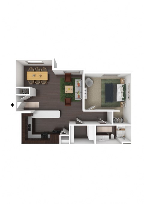 Willow 1 Bed 1 Bath Apartment 3DF Floor Plan
