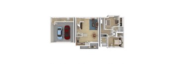 Virtual Rendering of a floor plan of a 3-story townhome at Blue Koi in Salt Lake City, UT at Blue Koi in Sugarhouse, UT