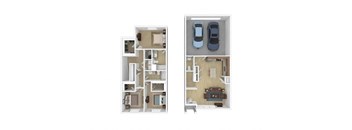 a floor plan of a townhome with a car garage at Calla Homes in Milcreek, UT