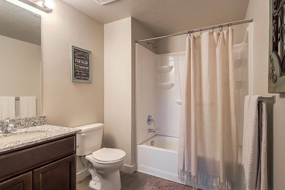 a bathroom with a shower toilet and sink