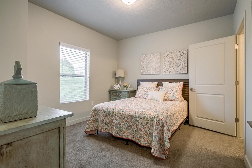 a bedroom with a bed and a dresser