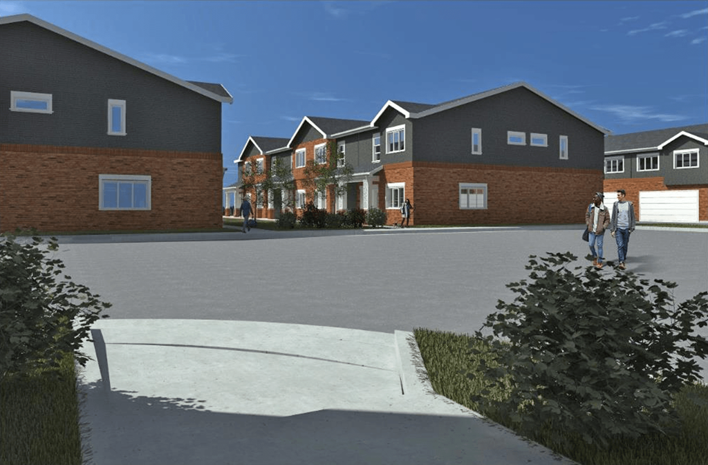 a rendering of a group of houses on a street