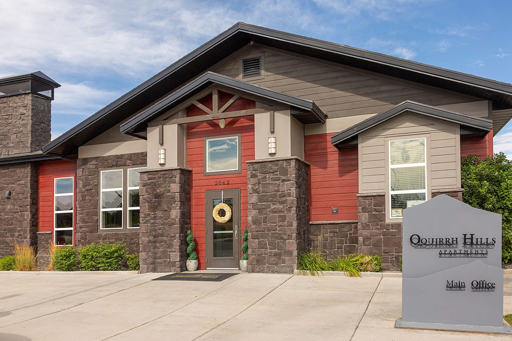 a building with a sign in front of it