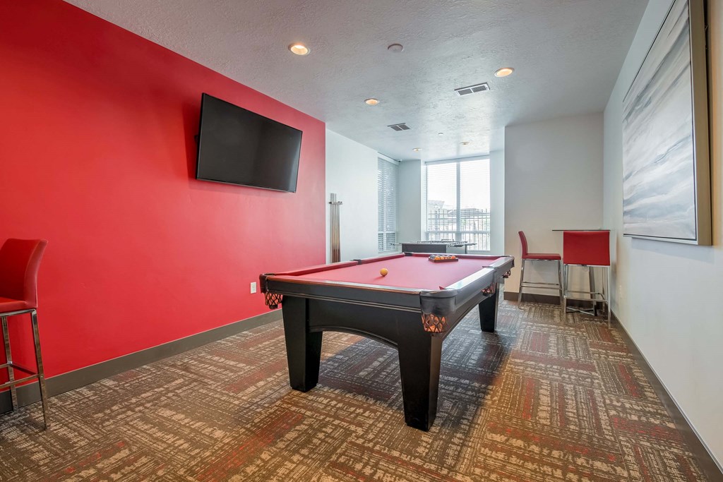 accommodation type with a pool table and a flat screen tv