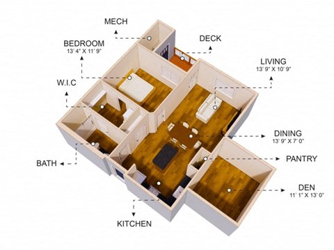 Canyon View Crossing 1 Bed 1 Bath Den Apartment Floor Plan