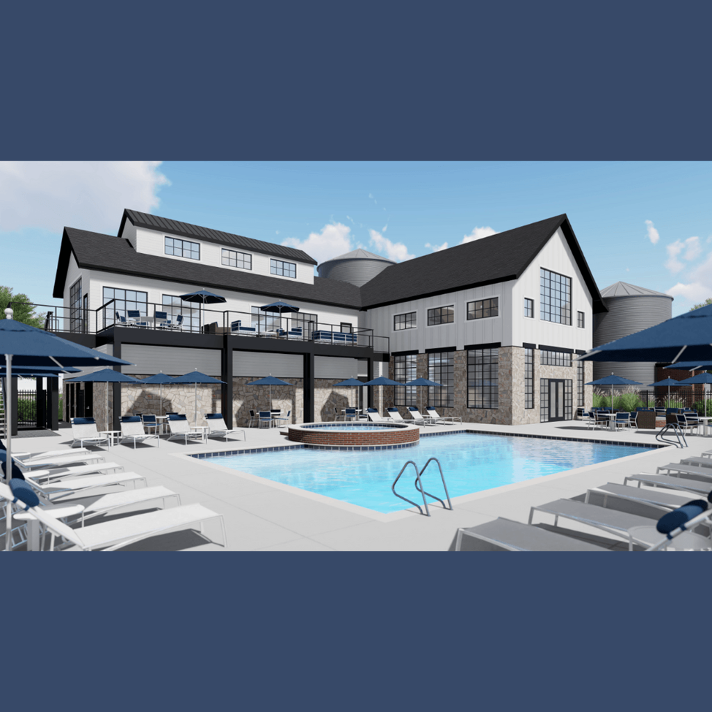 a rendering of a hotel with a swimming pool