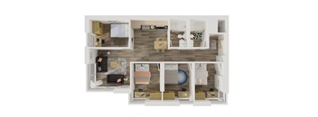 a furnished floor plan of a 1 bedroom apartment