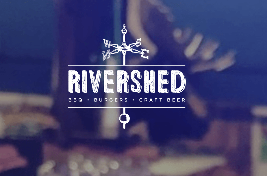 a logo for rivershed bar  burger craft beer