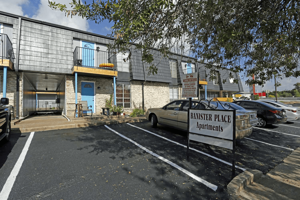 a parking lot in front of a building