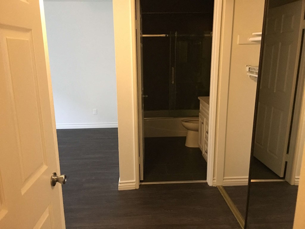 a view of the bathroom from the living room