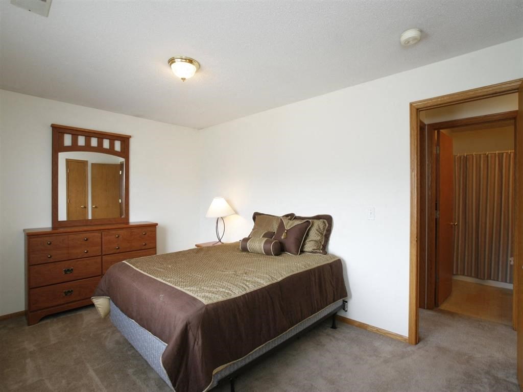 a bedroom with a bed and a dresser