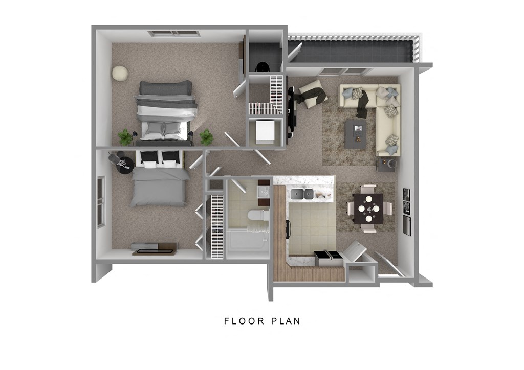 a stylized floor plan of a 1 bedroom floor plan