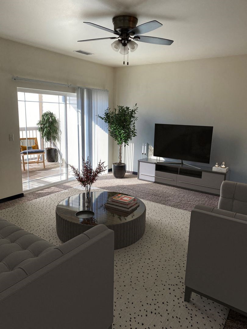 a living room with two couches and a coffee table