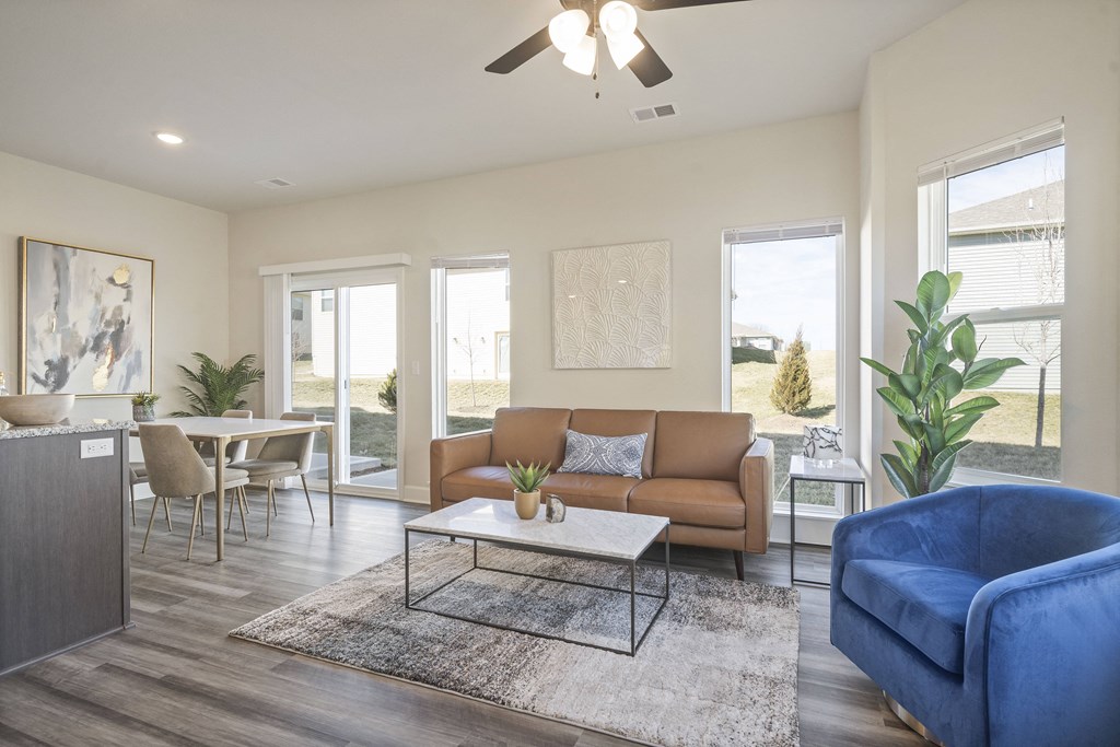 a living room with a couch and a coffee table