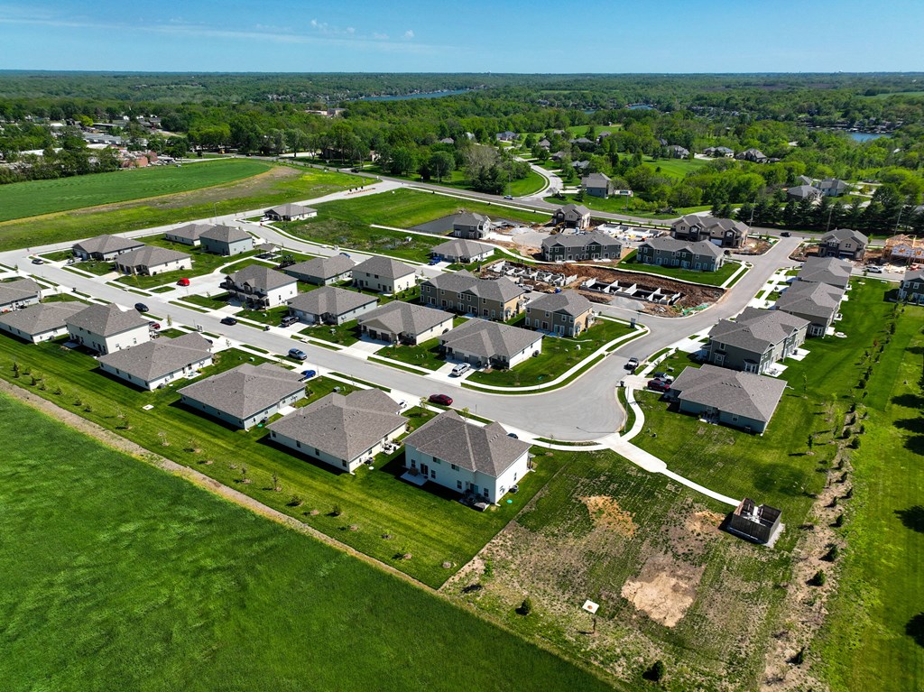 a group of houses in a neighborhood from the air
