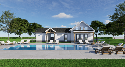 A modern house with a pool in the backyard.