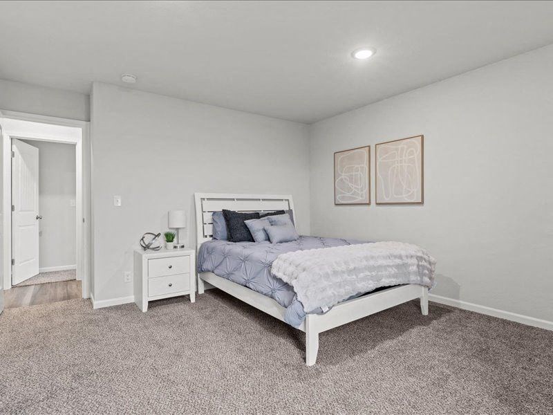 a bedroom with a bed and a closet